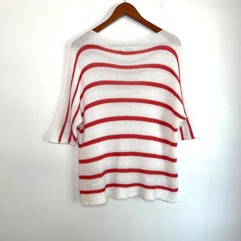 M Made in Italy Open Knit Striped Elbow Sleeve Lightweight Sweater Size XL Beach - Picture 2 of 6